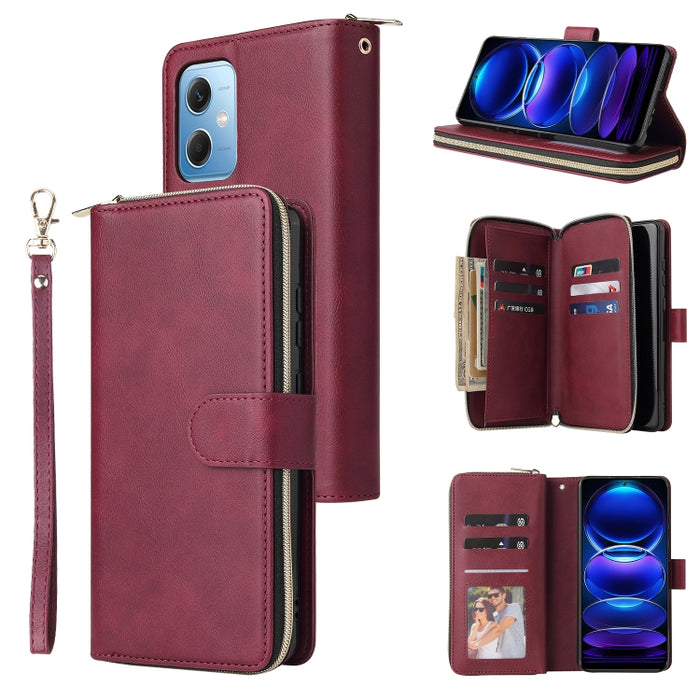 9 Ranuras para tarjetas Cremallera Monedero Funda de cuero para teléfono, For Samsung Galaxy A34, For Samsung Galaxy A54, For Xiaomi Redmi Note 12 5G Global / Poco X5, For Xiaomi Redmi Note 12 Pro 5G Speed / Note 12 Pro 5G Global / Poco X5 Pro         ...