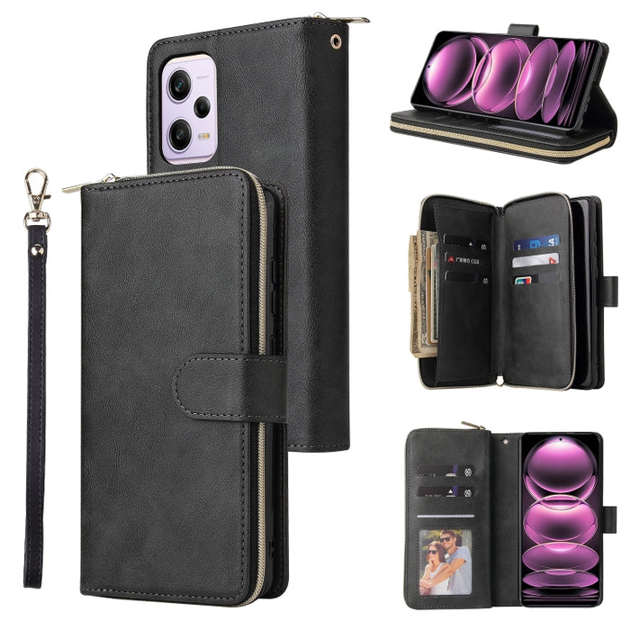 9 Ranuras para tarjetas Cremallera Monedero Funda de cuero para teléfono, For Samsung Galaxy A34, For Samsung Galaxy A54, For Xiaomi Redmi Note 12 5G Global / Poco X5, For Xiaomi Redmi Note 12 Pro 5G Speed / Note 12 Pro 5G Global / Poco X5 Pro         ...
