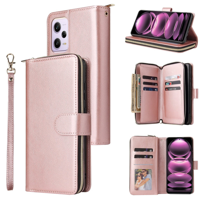 9 Ranuras para tarjetas Cremallera Monedero Funda de cuero para teléfono, For Samsung Galaxy A34, For Samsung Galaxy A54, For Xiaomi Redmi Note 12 5G Global / Poco X5, For Xiaomi Redmi Note 12 Pro 5G Speed / Note 12 Pro 5G Global / Poco X5 Pro         ...
