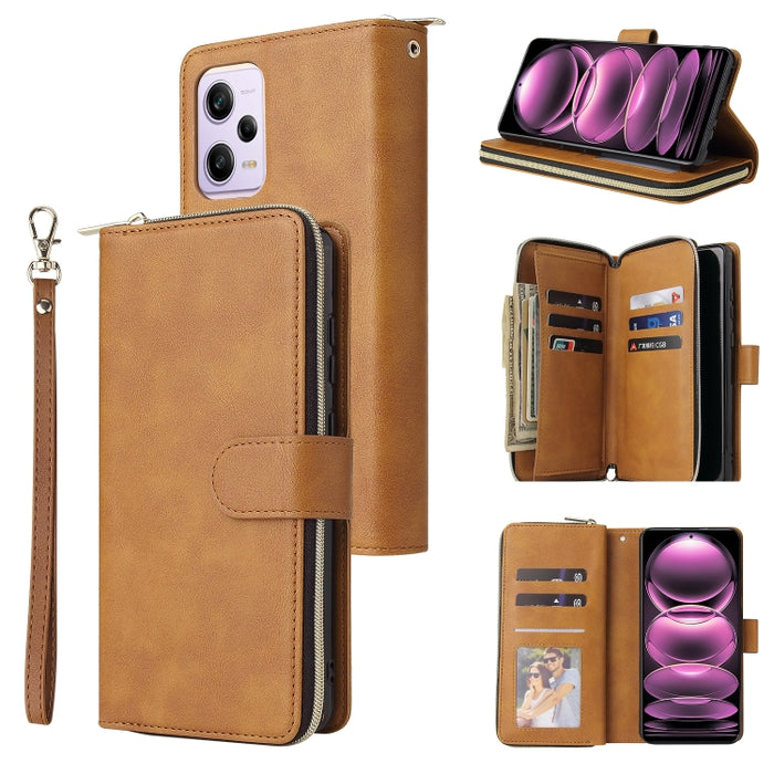 9 Ranuras para tarjetas Cremallera Monedero Funda de cuero para teléfono, For Samsung Galaxy A34, For Samsung Galaxy A54, For Xiaomi Redmi Note 12 5G Global / Poco X5, For Xiaomi Redmi Note 12 Pro 5G Speed / Note 12 Pro 5G Global / Poco X5 Pro         ...