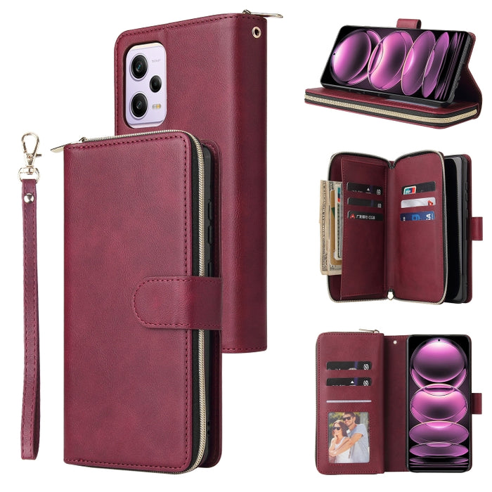 9 Ranuras para tarjetas Cremallera Monedero Funda de cuero para teléfono, For Samsung Galaxy A34, For Samsung Galaxy A54, For Xiaomi Redmi Note 12 5G Global / Poco X5, For Xiaomi Redmi Note 12 Pro 5G Speed / Note 12 Pro 5G Global / Poco X5 Pro         ...