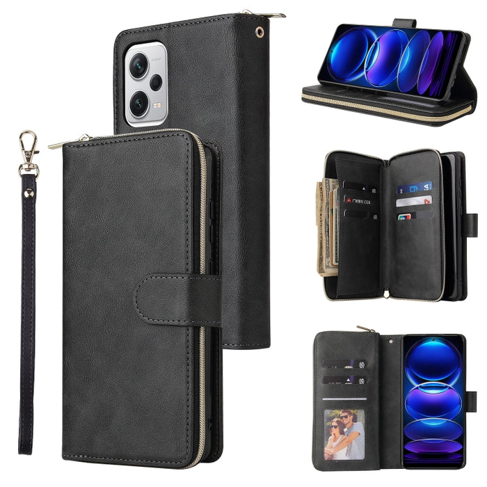 9 Ranuras para tarjetas Cremallera Monedero Funda de cuero para teléfono, For Samsung Galaxy A34, For Samsung Galaxy A54, For Xiaomi Redmi Note 12 5G Global / Poco X5, For Xiaomi Redmi Note 12 Pro 5G Speed / Note 12 Pro 5G Global / Poco X5 Pro         ...
