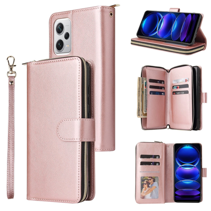 9 Ranuras para tarjetas Cremallera Monedero Funda de cuero para teléfono, For Samsung Galaxy A34, For Samsung Galaxy A54, For Xiaomi Redmi Note 12 5G Global / Poco X5, For Xiaomi Redmi Note 12 Pro 5G Speed / Note 12 Pro 5G Global / Poco X5 Pro         ...