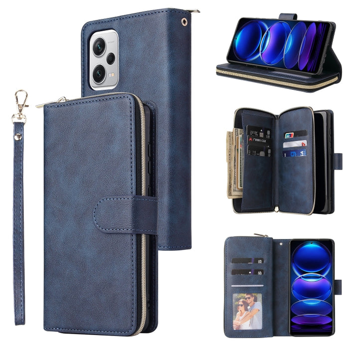 9 Ranuras para tarjetas Cremallera Monedero Funda de cuero para teléfono, For Samsung Galaxy A34, For Samsung Galaxy A54, For Xiaomi Redmi Note 12 5G Global / Poco X5, For Xiaomi Redmi Note 12 Pro 5G Speed / Note 12 Pro 5G Global / Poco X5 Pro         ...