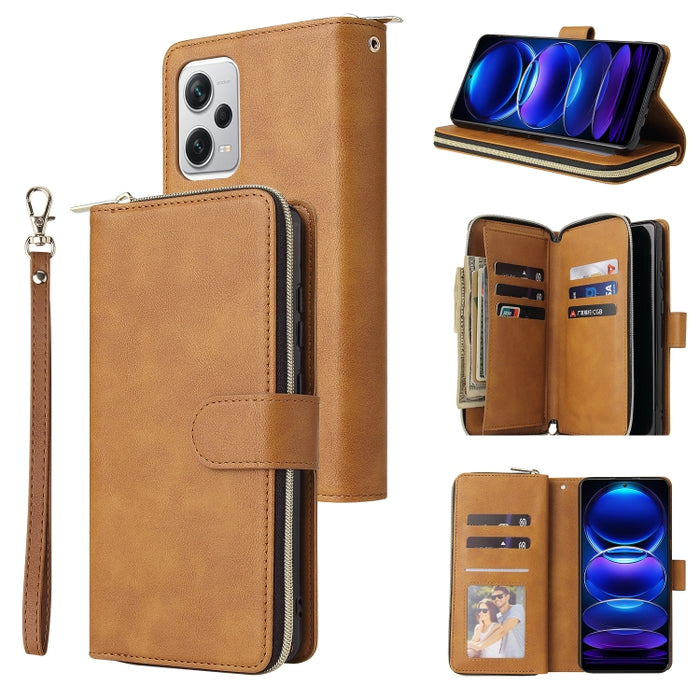 9 Ranuras para tarjetas Cremallera Monedero Funda de cuero para teléfono, For Samsung Galaxy A34, For Samsung Galaxy A54, For Xiaomi Redmi Note 12 5G Global / Poco X5, For Xiaomi Redmi Note 12 Pro 5G Speed / Note 12 Pro 5G Global / Poco X5 Pro         ...