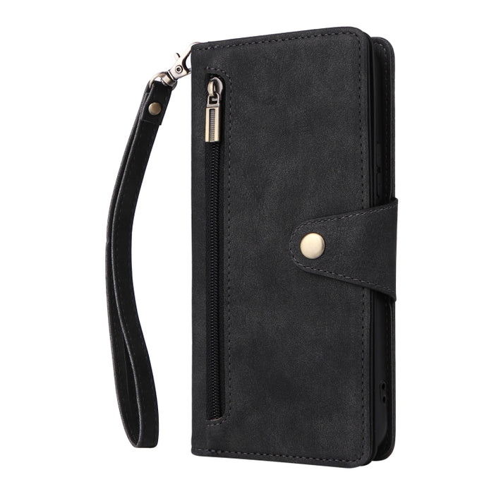 Caja de teléfono de cuero con tres pliegues para 9 tarjetas con hebilla de remache, For Samsung Galaxy A34, For Samsung Galaxy A54, For Xiaomi Redmi Note 12 5G Global / Poco X5, For Xiaomi Redmi Note 12 Pro 5G Speed / Note 12 Pro 5G Global / Poco X5 Pr...