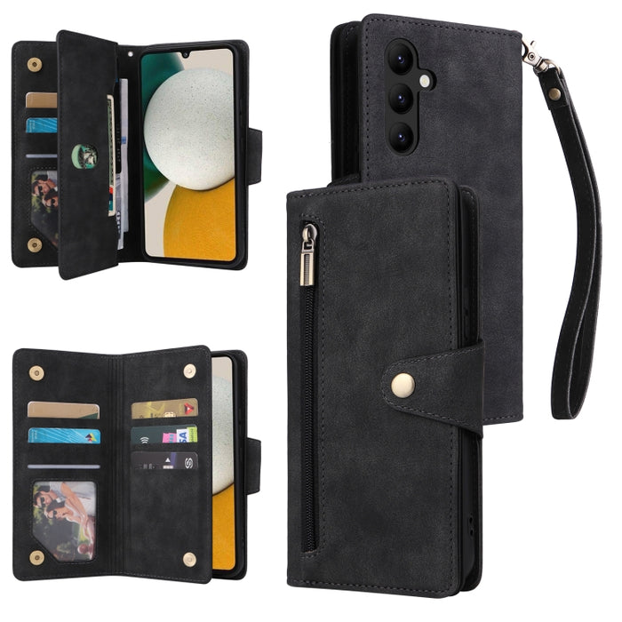 Caja de teléfono de cuero con tres pliegues para 9 tarjetas con hebilla de remache, For Samsung Galaxy A34, For Samsung Galaxy A54, For Xiaomi Redmi Note 12 5G Global / Poco X5, For Xiaomi Redmi Note 12 Pro 5G Speed / Note 12 Pro 5G Global / Poco X5 Pr...