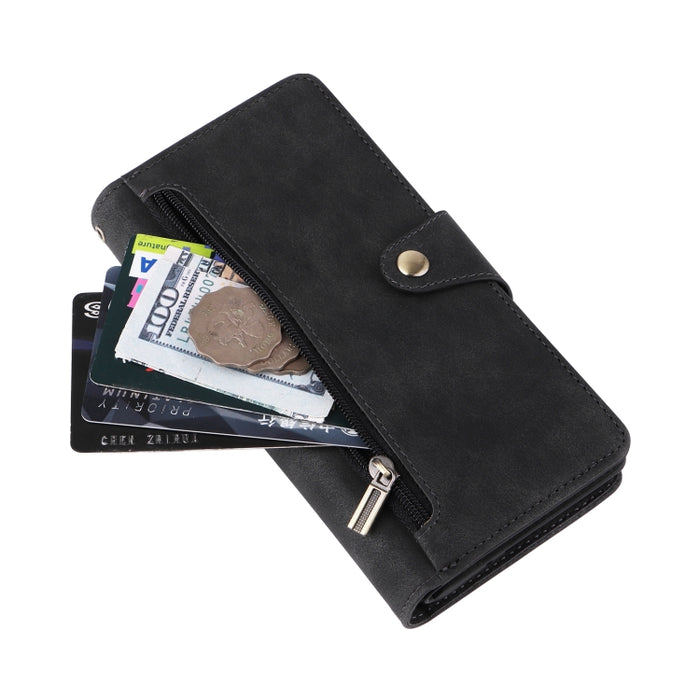 Caja de teléfono de cuero con tres pliegues para 9 tarjetas con hebilla de remache, For Samsung Galaxy A34, For Samsung Galaxy A54, For Xiaomi Redmi Note 12 5G Global / Poco X5, For Xiaomi Redmi Note 12 Pro 5G Speed / Note 12 Pro 5G Global / Poco X5 Pr...