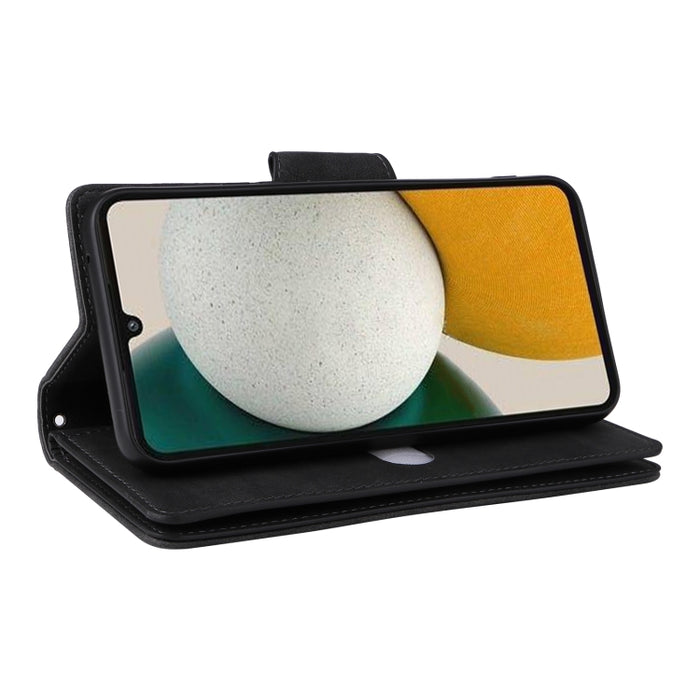 Caja de teléfono de cuero con tres pliegues para 9 tarjetas con hebilla de remache, For Samsung Galaxy A34, For Samsung Galaxy A54, For Xiaomi Redmi Note 12 5G Global / Poco X5, For Xiaomi Redmi Note 12 Pro 5G Speed / Note 12 Pro 5G Global / Poco X5 Pr...