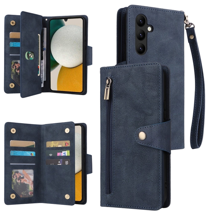 Caja de teléfono de cuero con tres pliegues para 9 tarjetas con hebilla de remache, For Samsung Galaxy A34, For Samsung Galaxy A54, For Xiaomi Redmi Note 12 5G Global / Poco X5, For Xiaomi Redmi Note 12 Pro 5G Speed / Note 12 Pro 5G Global / Poco X5 Pr...