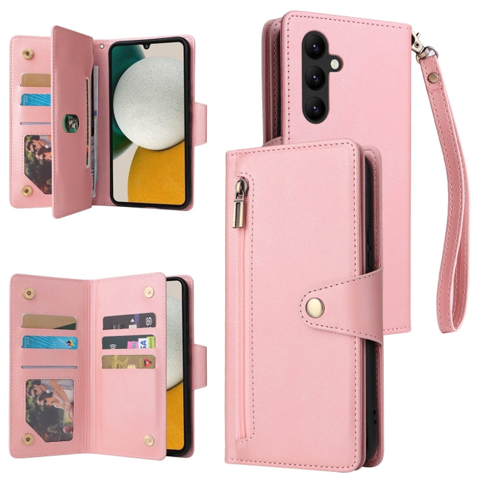 Caja de teléfono de cuero con tres pliegues para 9 tarjetas con hebilla de remache, For Samsung Galaxy A34, For Samsung Galaxy A54, For Xiaomi Redmi Note 12 5G Global / Poco X5, For Xiaomi Redmi Note 12 Pro 5G Speed / Note 12 Pro 5G Global / Poco X5 Pr...