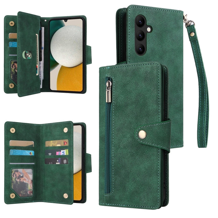 Caja de teléfono de cuero con tres pliegues para 9 tarjetas con hebilla de remache, For Samsung Galaxy A34, For Samsung Galaxy A54, For Xiaomi Redmi Note 12 5G Global / Poco X5, For Xiaomi Redmi Note 12 Pro 5G Speed / Note 12 Pro 5G Global / Poco X5 Pr...