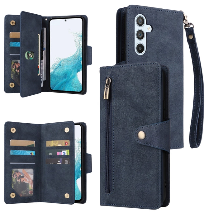 Caja de teléfono de cuero con tres pliegues para 9 tarjetas con hebilla de remache, For Samsung Galaxy A34, For Samsung Galaxy A54, For Xiaomi Redmi Note 12 5G Global / Poco X5, For Xiaomi Redmi Note 12 Pro 5G Speed / Note 12 Pro 5G Global / Poco X5 Pr...