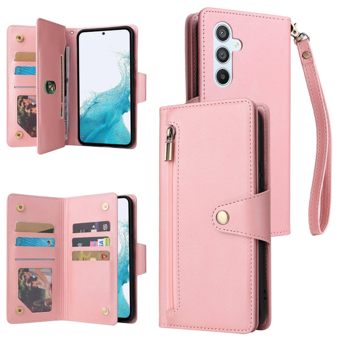 Caja de teléfono de cuero con tres pliegues para 9 tarjetas con hebilla de remache, For Samsung Galaxy A34, For Samsung Galaxy A54, For Xiaomi Redmi Note 12 5G Global / Poco X5, For Xiaomi Redmi Note 12 Pro 5G Speed / Note 12 Pro 5G Global / Poco X5 Pr...