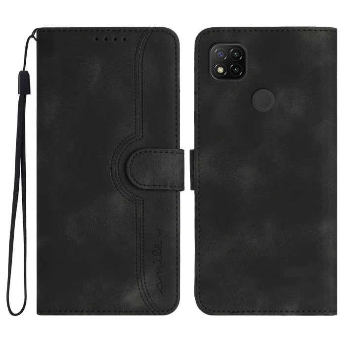Estuche para teléfono de cuero con sensación de piel y patrón de corazón, For Xiaomi Redmi 9/9 Prime/Poco M2, For Xiaomi Redmi 9A/9AT/9i, For Xiaomi Redmi 9C/9C NFC/Poco C3, For Xiaomi Redmi 10A 4G, For Xiaomi Redmi 10C 4G Global/10 India/10 Power     ...