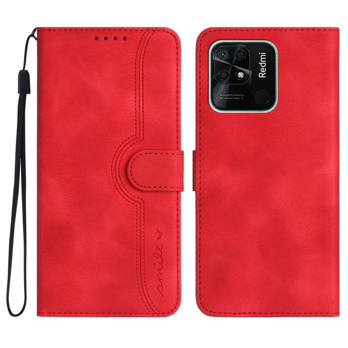 Estuche para teléfono de cuero con sensación de piel y patrón de corazón, For Xiaomi Redmi 9/9 Prime/Poco M2, For Xiaomi Redmi 9A/9AT/9i, For Xiaomi Redmi 9C/9C NFC/Poco C3, For Xiaomi Redmi 10A 4G, For Xiaomi Redmi 10C 4G Global/10 India/10 Power     ...