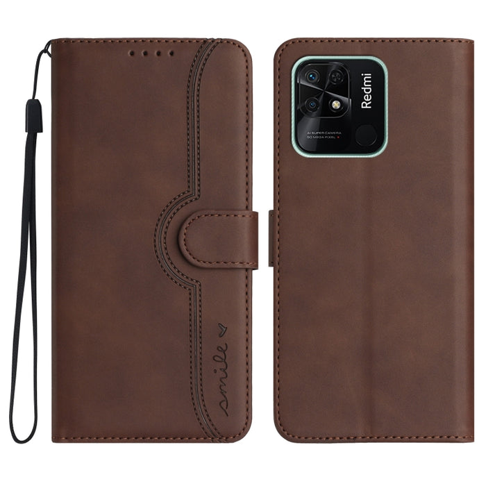 Estuche para teléfono de cuero con sensación de piel y patrón de corazón, For Xiaomi Redmi 9/9 Prime/Poco M2, For Xiaomi Redmi 9A/9AT/9i, For Xiaomi Redmi 9C/9C NFC/Poco C3, For Xiaomi Redmi 10A 4G, For Xiaomi Redmi 10C 4G Global/10 India/10 Power     ...