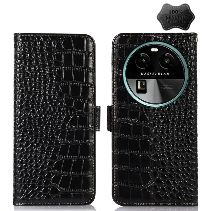 Estuche para teléfono de piel de vaca con capa superior de cocodrilo, For OPPO Find X6, For OPPO Find X6 Pro, For Xiaomi Redmi Note 12 4G Global