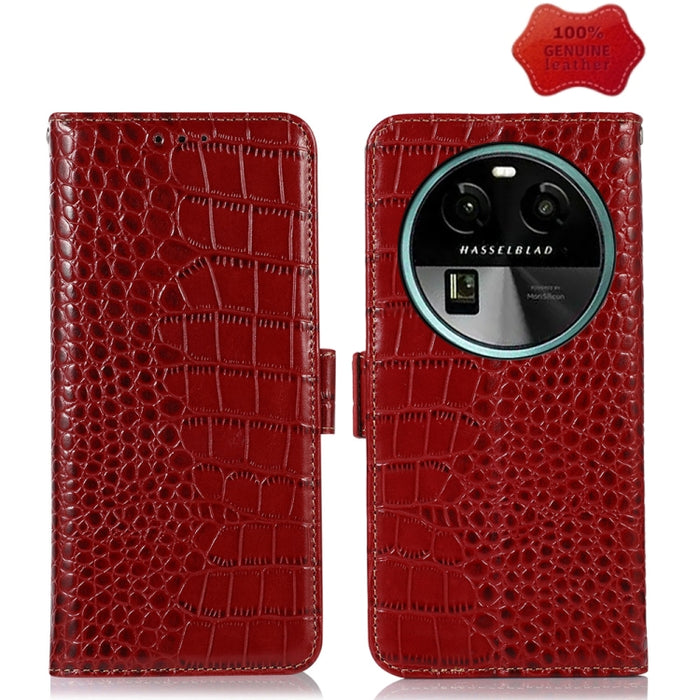 Estuche para teléfono de piel de vaca con capa superior de cocodrilo, For OPPO Find X6, For OPPO Find X6 Pro, For Xiaomi Redmi Note 12 4G Global