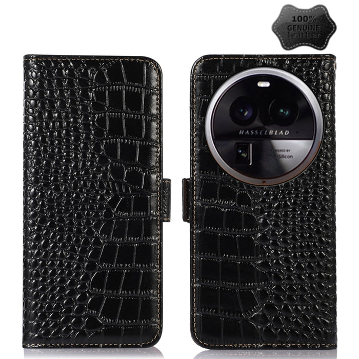 Estuche para teléfono de piel de vaca con capa superior de cocodrilo, For OPPO Find X6, For OPPO Find X6 Pro, For Xiaomi Redmi Note 12 4G Global