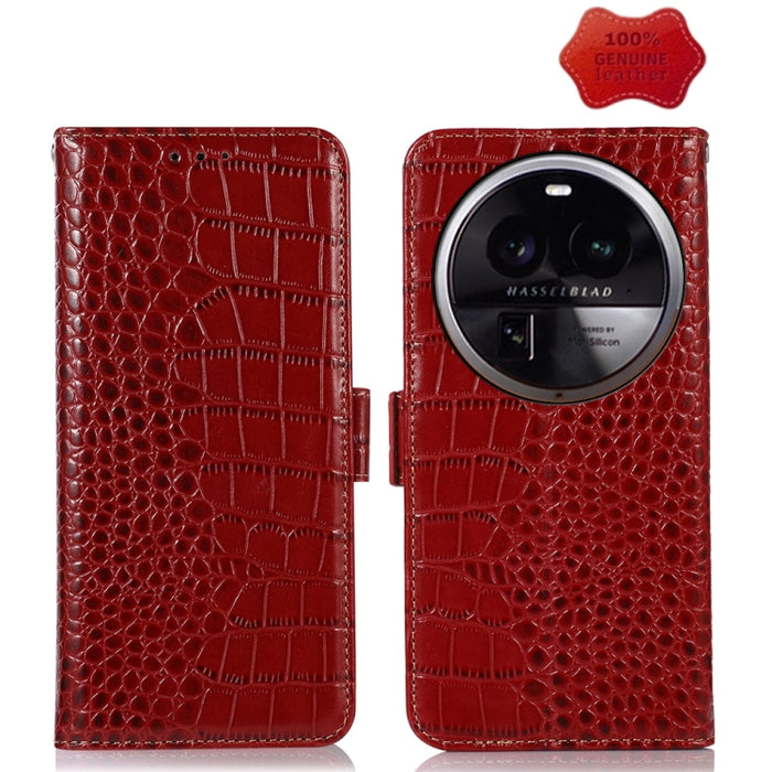 Estuche para teléfono de piel de vaca con capa superior de cocodrilo, For OPPO Find X6, For OPPO Find X6 Pro, For Xiaomi Redmi Note 12 4G Global