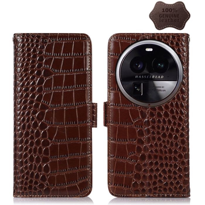 Estuche para teléfono de piel de vaca con capa superior de cocodrilo, For OPPO Find X6, For OPPO Find X6 Pro, For Xiaomi Redmi Note 12 4G Global