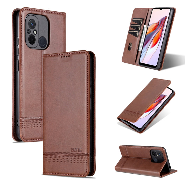 AZNS Funda de cuero con tapa magnética con textura de becerro para teléfono, For Xiaomi Redmi 12C / Redmi 11A / Poco C55