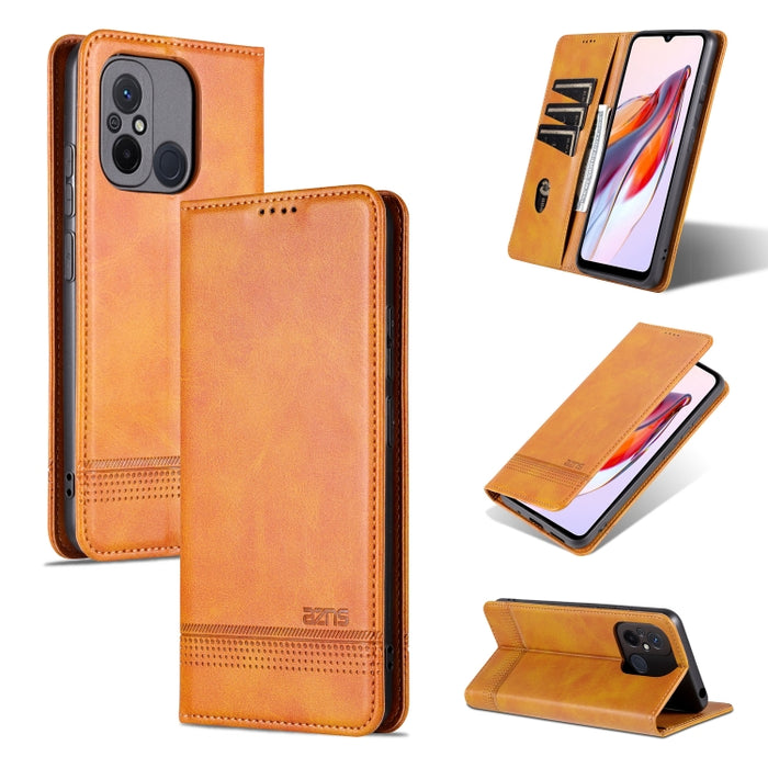 AZNS Funda de cuero con tapa magnética con textura de becerro para teléfono, For Xiaomi Redmi 12C / Redmi 11A / Poco C55