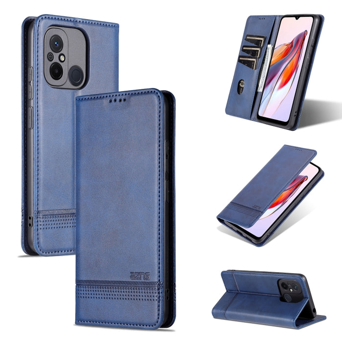 AZNS Funda de cuero con tapa magnética con textura de becerro para teléfono, For Xiaomi Redmi 12C / Redmi 11A / Poco C55