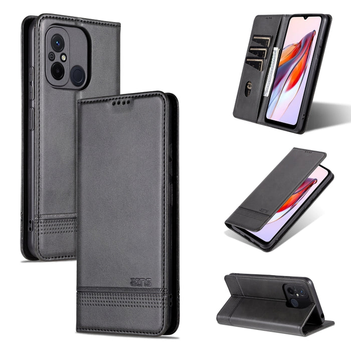 AZNS Funda de cuero con tapa magnética con textura de becerro para teléfono, For Xiaomi Redmi 12C / Redmi 11A / Poco C55