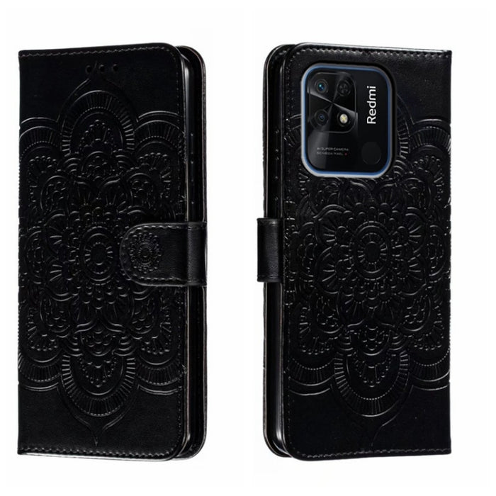 Estuche de cuero para teléfono con patrón de estampado Sun Mandala, For Xiaomi Redmi 10C, For Xiaomi Redmi 12C, For Xiaomi Redmi A1, For Xiaomi Redmi K50 Ultra, For Xiaomi Redmi K60, For Xiaomi Redmi Note 12 5G Global                                   ...