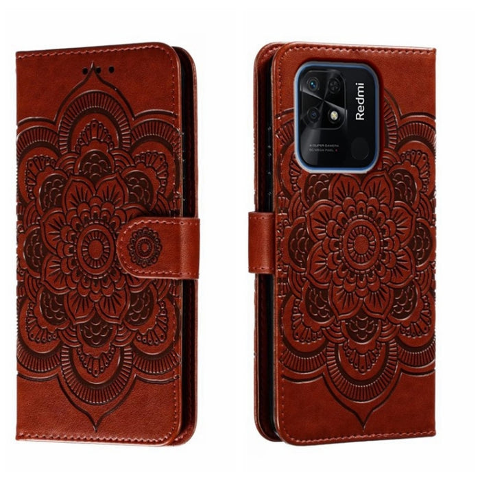 Estuche de cuero para teléfono con patrón de estampado Sun Mandala, For Xiaomi Redmi 10C, For Xiaomi Redmi 12C, For Xiaomi Redmi A1, For Xiaomi Redmi K50 Ultra, For Xiaomi Redmi K60, For Xiaomi Redmi Note 12 5G Global                                   ...