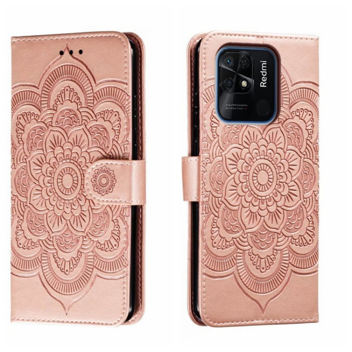 Estuche de cuero para teléfono con patrón de estampado Sun Mandala, For Xiaomi Redmi 10C, For Xiaomi Redmi 12C, For Xiaomi Redmi A1, For Xiaomi Redmi K50 Ultra, For Xiaomi Redmi K60, For Xiaomi Redmi Note 12 5G Global                                   ...