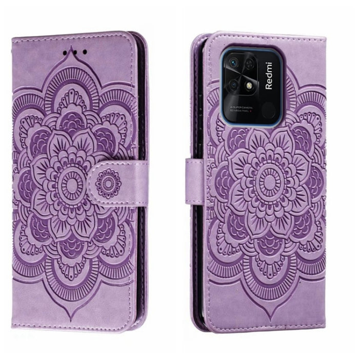 Estuche de cuero para teléfono con patrón de estampado Sun Mandala, For Xiaomi Redmi 10C, For Xiaomi Redmi 12C, For Xiaomi Redmi A1, For Xiaomi Redmi K50 Ultra, For Xiaomi Redmi K60, For Xiaomi Redmi Note 12 5G Global                                   ...