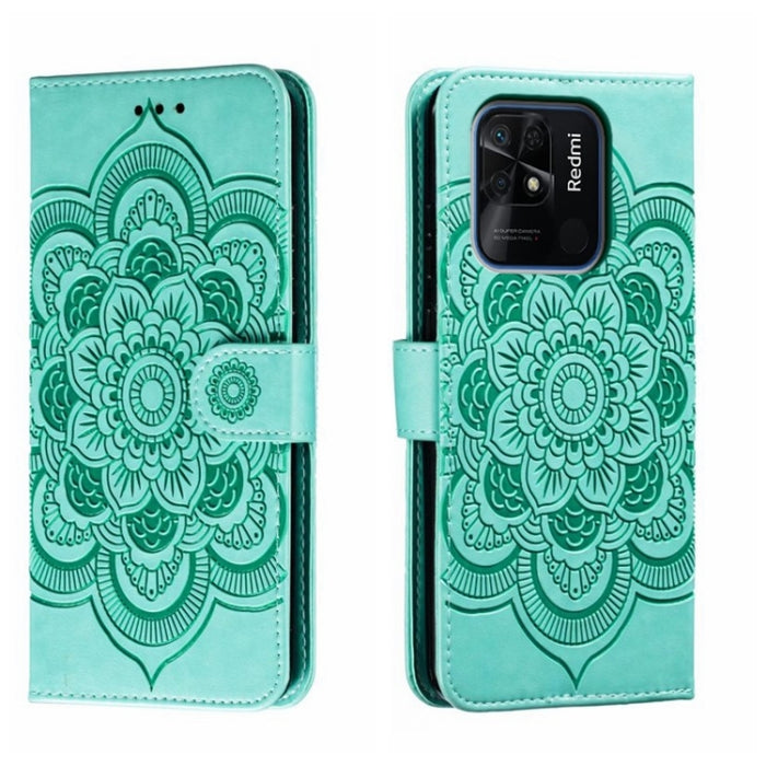 Estuche de cuero para teléfono con patrón de estampado Sun Mandala, For Xiaomi Redmi 10C, For Xiaomi Redmi 12C, For Xiaomi Redmi A1, For Xiaomi Redmi K50 Ultra, For Xiaomi Redmi K60, For Xiaomi Redmi Note 12 5G Global                                   ...