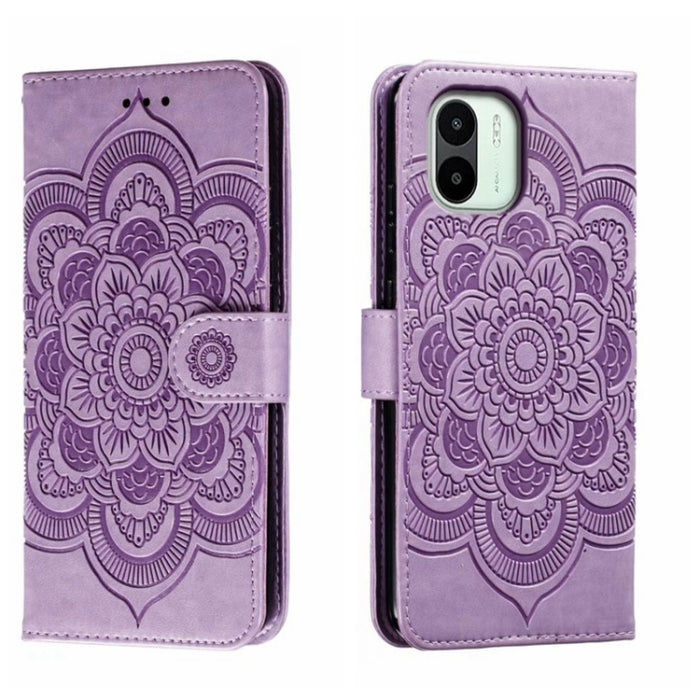 Estuche de cuero para teléfono con patrón de estampado Sun Mandala, For Xiaomi Redmi 10C, For Xiaomi Redmi 12C, For Xiaomi Redmi A1, For Xiaomi Redmi K50 Ultra, For Xiaomi Redmi K60, For Xiaomi Redmi Note 12 5G Global                                   ...
