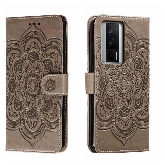 Estuche de cuero para teléfono con patrón de estampado Sun Mandala, For Xiaomi Redmi 10C, For Xiaomi Redmi 12C, For Xiaomi Redmi A1, For Xiaomi Redmi K50 Ultra, For Xiaomi Redmi K60, For Xiaomi Redmi Note 12 5G Global                                   ...