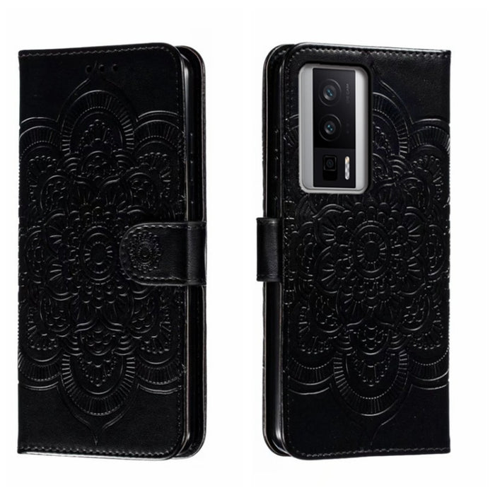Estuche de cuero para teléfono con patrón de estampado Sun Mandala, For Xiaomi Redmi 10C, For Xiaomi Redmi 12C, For Xiaomi Redmi A1, For Xiaomi Redmi K50 Ultra, For Xiaomi Redmi K60, For Xiaomi Redmi Note 12 5G Global                                   ...