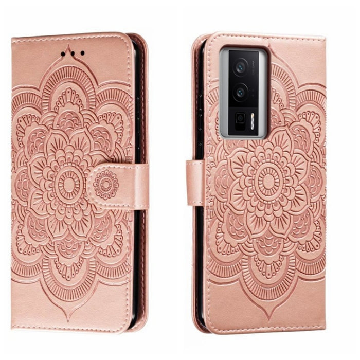 Estuche de cuero para teléfono con patrón de estampado Sun Mandala, For Xiaomi Redmi 10C, For Xiaomi Redmi 12C, For Xiaomi Redmi A1, For Xiaomi Redmi K50 Ultra, For Xiaomi Redmi K60, For Xiaomi Redmi Note 12 5G Global                                   ...