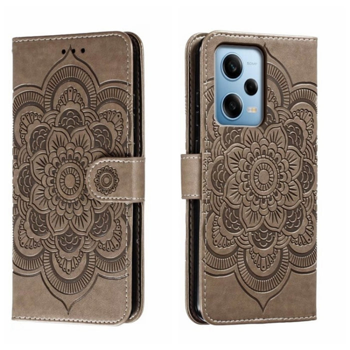 Estuche de cuero para teléfono con patrón de estampado Sun Mandala, For Xiaomi Redmi 10C, For Xiaomi Redmi 12C, For Xiaomi Redmi A1, For Xiaomi Redmi K50 Ultra, For Xiaomi Redmi K60, For Xiaomi Redmi Note 12 5G Global                                   ...