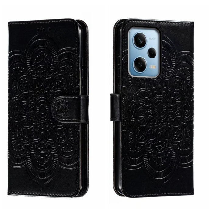 Estuche de cuero para teléfono con patrón de estampado Sun Mandala, For Xiaomi Redmi 10C, For Xiaomi Redmi 12C, For Xiaomi Redmi A1, For Xiaomi Redmi K50 Ultra, For Xiaomi Redmi K60, For Xiaomi Redmi Note 12 5G Global                                   ...