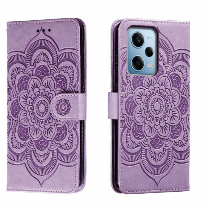 Estuche de cuero para teléfono con patrón de estampado Sun Mandala, For Xiaomi Redmi 10C, For Xiaomi Redmi 12C, For Xiaomi Redmi A1, For Xiaomi Redmi K50 Ultra, For Xiaomi Redmi K60, For Xiaomi Redmi Note 12 5G Global                                   ...