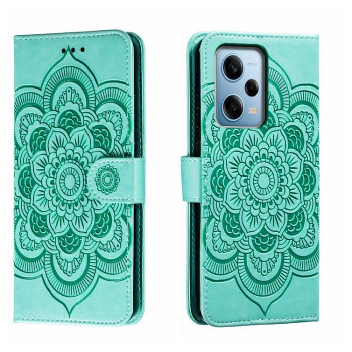 Estuche de cuero para teléfono con patrón de estampado Sun Mandala, For Xiaomi Redmi 10C, For Xiaomi Redmi 12C, For Xiaomi Redmi A1, For Xiaomi Redmi K50 Ultra, For Xiaomi Redmi K60, For Xiaomi Redmi Note 12 5G Global                                   ...