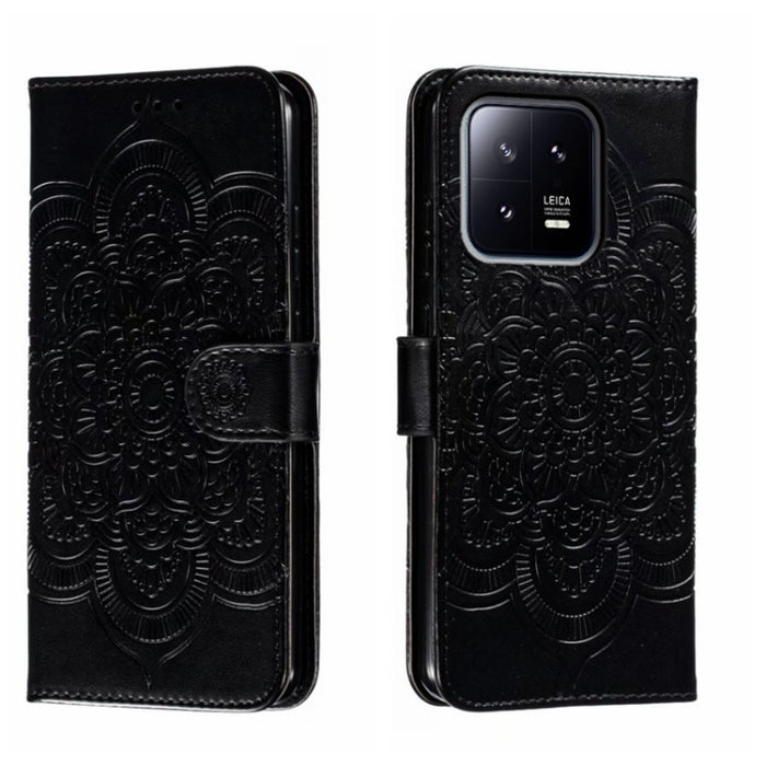 Estuche de cuero para teléfono con patrón de estampado Sun Mandala, For Xiaomi Redmi 10C, For Xiaomi Redmi 12C, For Xiaomi Redmi A1, For Xiaomi Redmi K50 Ultra, For Xiaomi Redmi K60, For Xiaomi Redmi Note 12 5G Global                                   ...