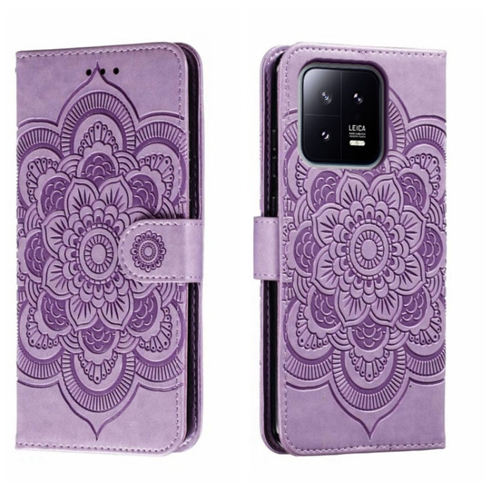 Estuche de cuero para teléfono con patrón de estampado Sun Mandala, For Xiaomi Redmi 10C, For Xiaomi Redmi 12C, For Xiaomi Redmi A1, For Xiaomi Redmi K50 Ultra, For Xiaomi Redmi K60, For Xiaomi Redmi Note 12 5G Global                                   ...