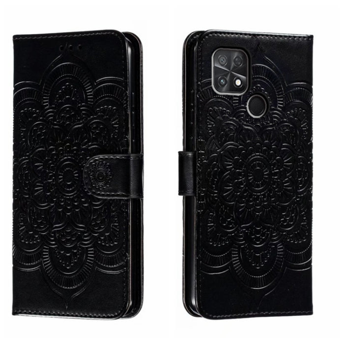 Estuche de cuero para teléfono con patrón de estampado Sun Mandala, For Xiaomi Redmi 10C, For Xiaomi Redmi 12C, For Xiaomi Redmi A1, For Xiaomi Redmi K50 Ultra, For Xiaomi Redmi K60, For Xiaomi Redmi Note 12 5G Global                                   ...