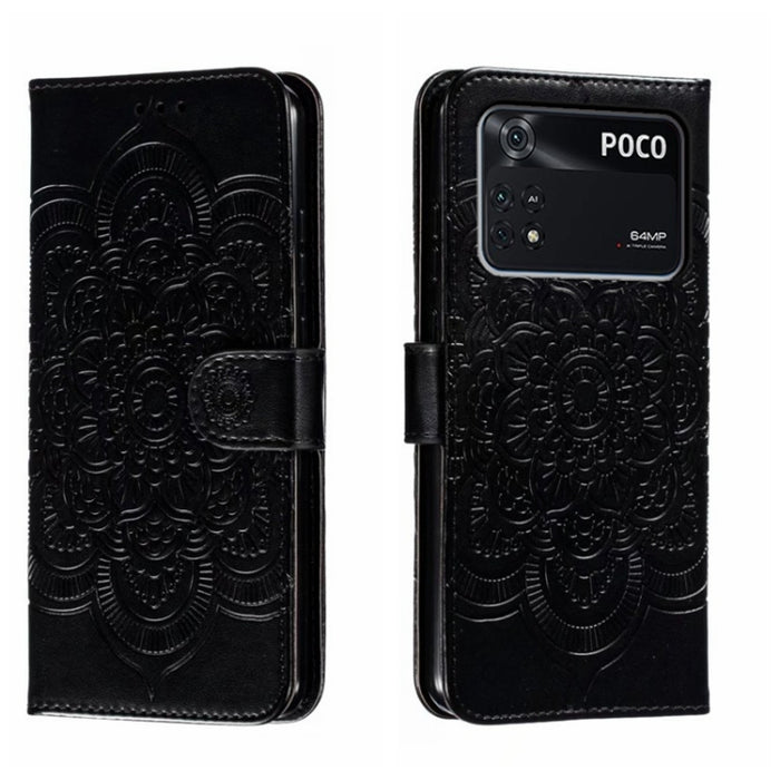 Estuche de cuero para teléfono con patrón de estampado Sun Mandala, For Xiaomi Redmi 10C, For Xiaomi Redmi 12C, For Xiaomi Redmi A1, For Xiaomi Redmi K50 Ultra, For Xiaomi Redmi K60, For Xiaomi Redmi Note 12 5G Global                                   ...