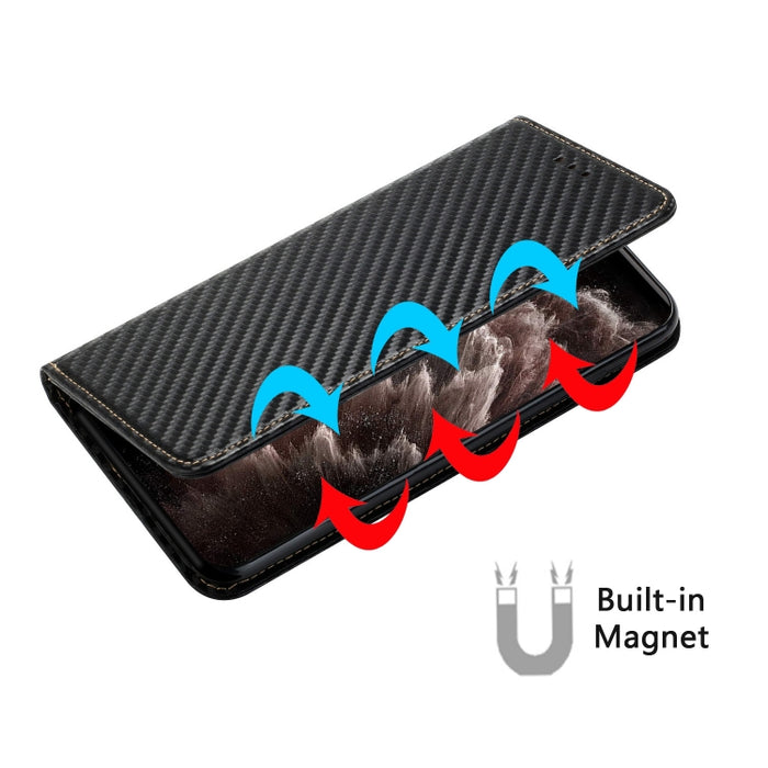 Caja de teléfono de cuero con tapa magnética de textura de fibra de carbono, For Samsung Galaxy A24 4G, For Xiaomi Redmi 12C, For Xiaomi Redmi Note 12 4G Global, For Xiaomi Redmi Note 12 5G Global/Poco X5, For Xiaomi Redmi Note 12 Pro 5G/Poco X5 Pro