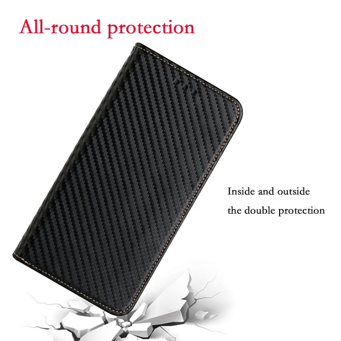 Caja de teléfono de cuero con tapa magnética de textura de fibra de carbono, For Samsung Galaxy A24 4G, For Xiaomi Redmi 12C, For Xiaomi Redmi Note 12 4G Global, For Xiaomi Redmi Note 12 5G Global/Poco X5, For Xiaomi Redmi Note 12 Pro 5G/Poco X5 Pro