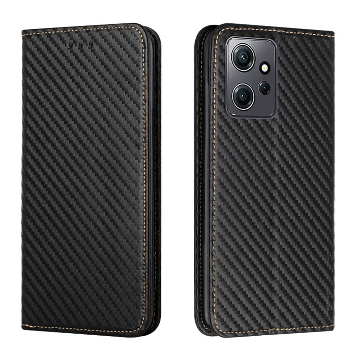 Caja de teléfono de cuero con tapa magnética de textura de fibra de carbono, For Samsung Galaxy A24 4G, For Xiaomi Redmi 12C, For Xiaomi Redmi Note 12 4G Global, For Xiaomi Redmi Note 12 5G Global/Poco X5, For Xiaomi Redmi Note 12 Pro 5G/Poco X5 Pro